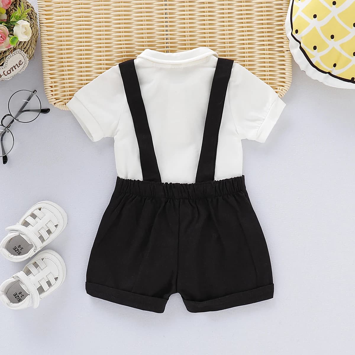 Mini tenue pour homme, Costumes formels pour nouveau-né garçon, chemise à manches courtes avec nœud 