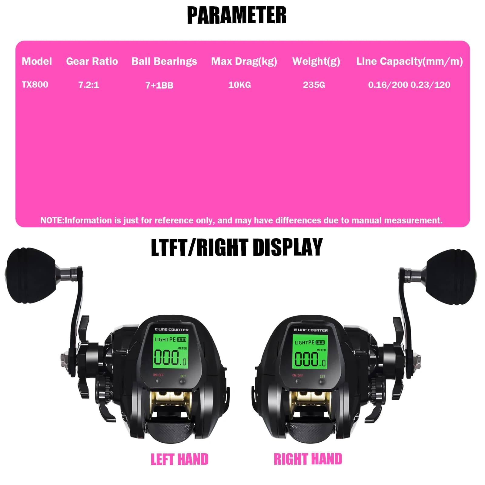 SAMOLLA Baitcasting moulinet de pêche électronique grand écran LED haute vitesse 7.2:1 10kg eau salé