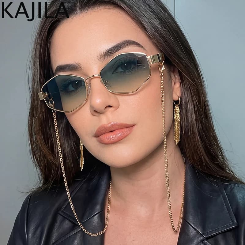 Lunettes De soleil hexagonales à petite monture pour femmes, Sexy, avec chaîne, marque De luxe De st