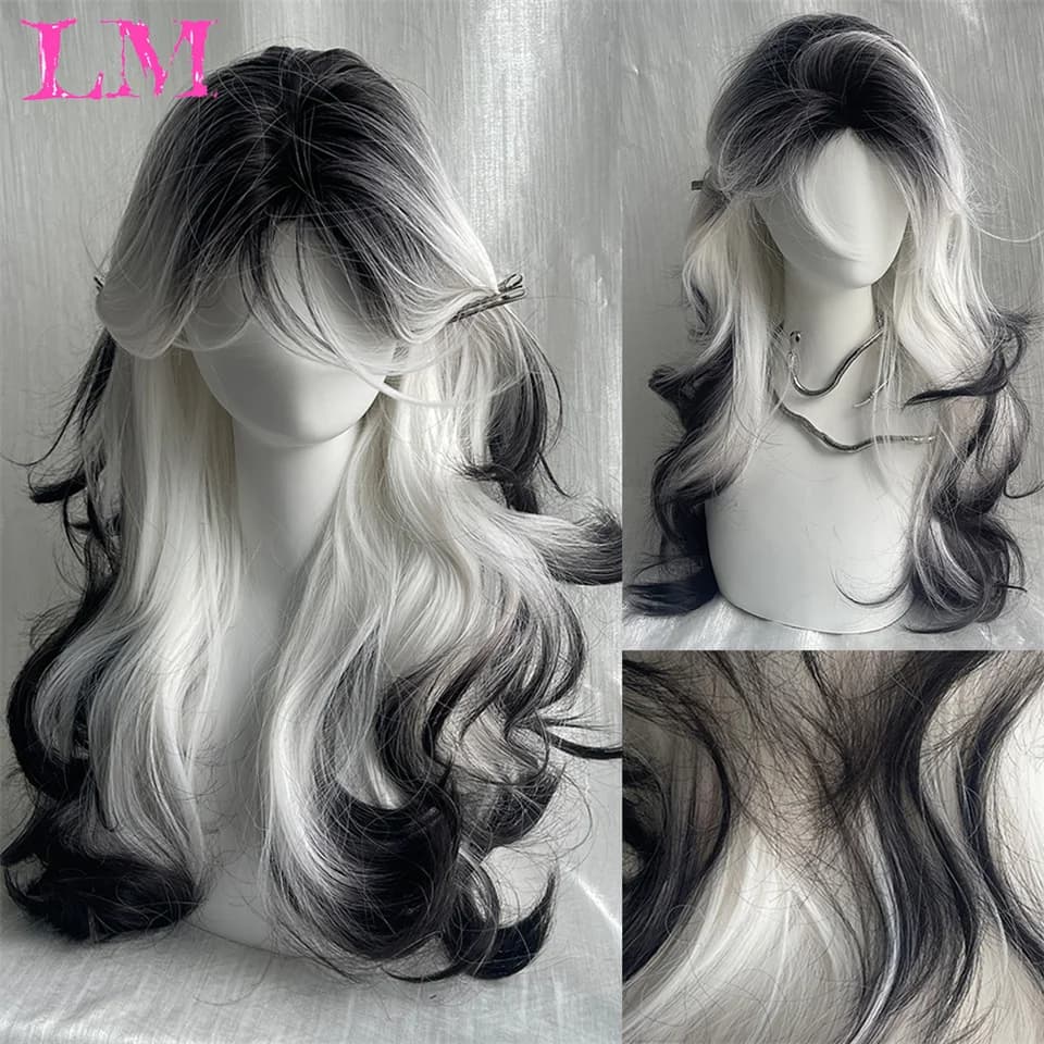 LM-Perruque Lolita Synthétique Longue et Droite avec Frange pour Fille, Mignonne Ombre, Rose, Blonde