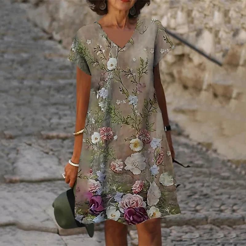 Robes imprimées florales paon 3D pour femmes, nouvelle mode d'été 2022, manches courtes, col en v, r