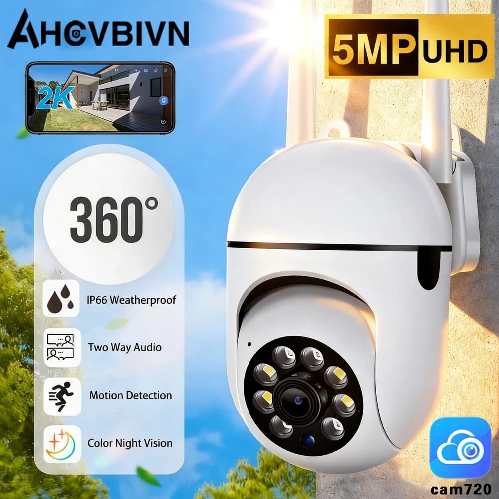 Caméra IP PTZ Cam720 APP 5MP, caméra de sécurité intelligente pour extérieur, surveillance domestiqu