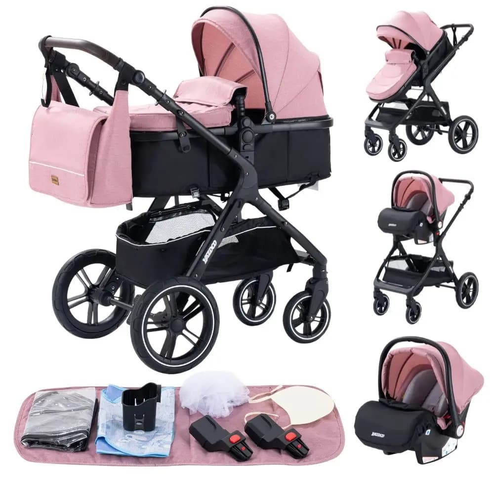 Poussette multifonction 3 en 1 avec siège auto et nacelle, poussette compacte pliable, poussette lég