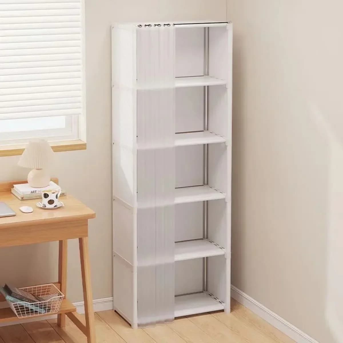 Support de rangement multicouche, armoire de rangement anti-poussière multifonctionnelle avec rideau