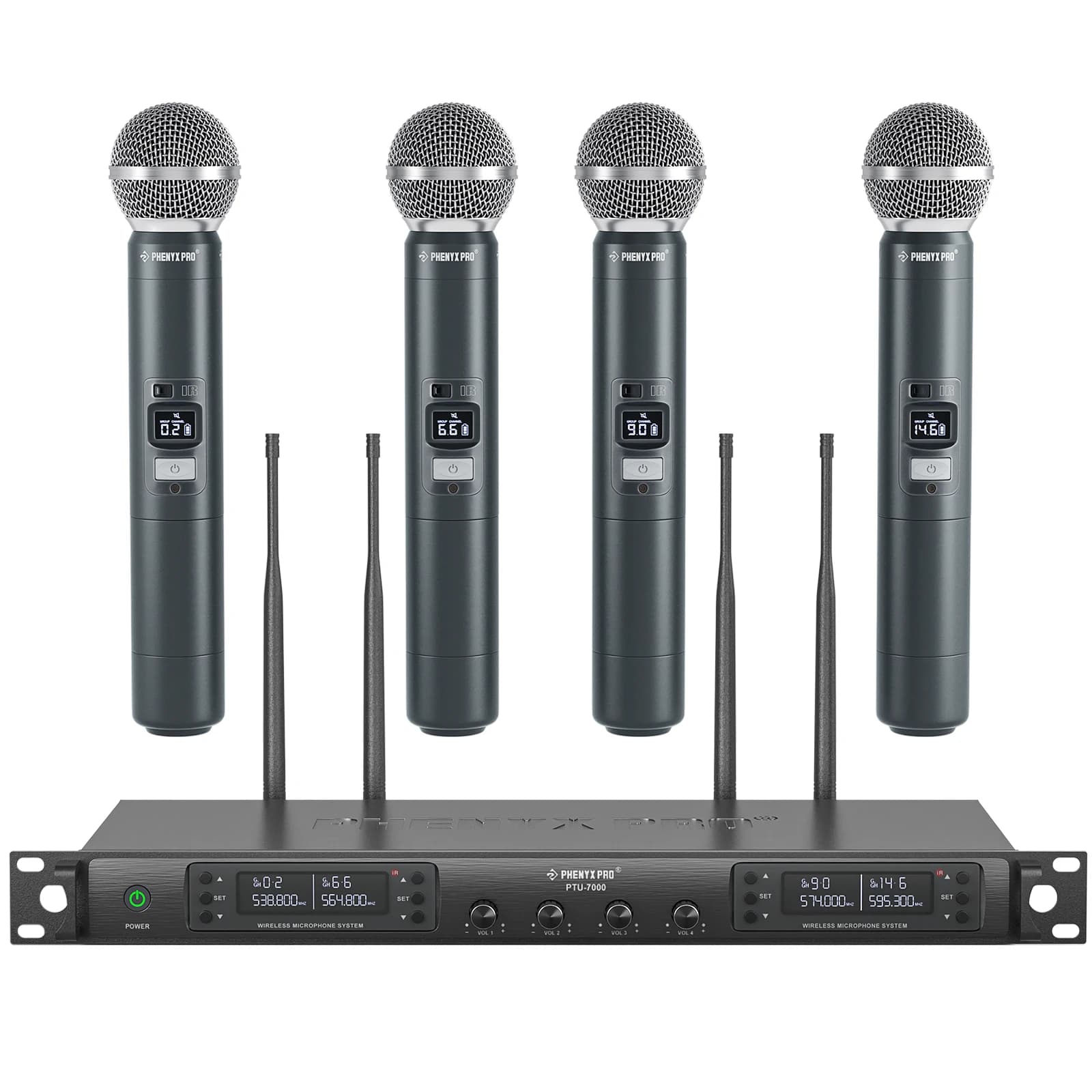 Phenyx Pro système de microphone sans fil UHF PTU-7000 avec 4x40 canaux déterminer les micros auto b