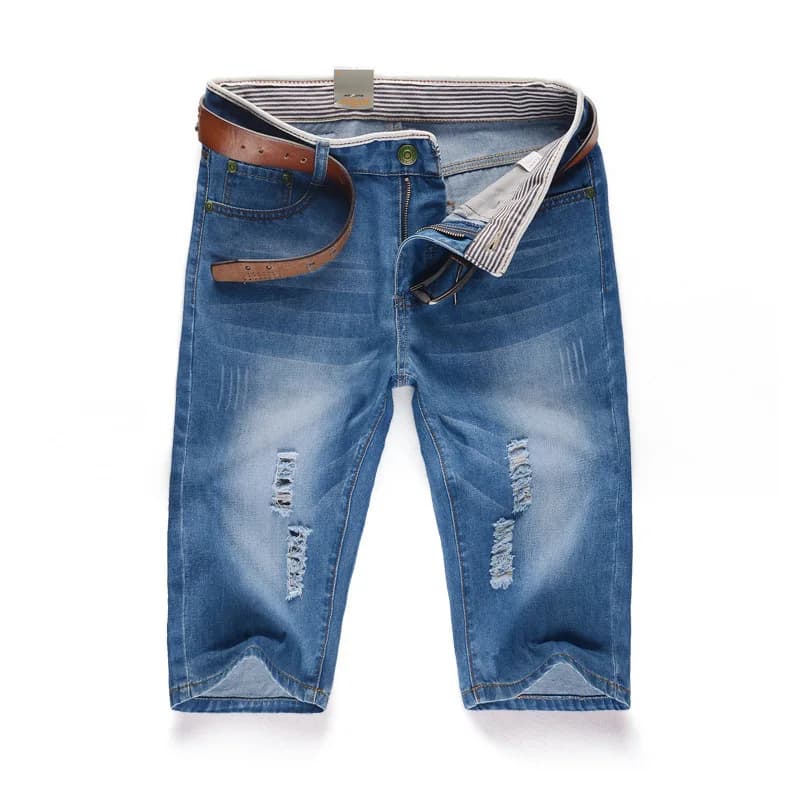 29-40 nouvel été hommes personnalisé lavable pantalon en Denim perforé grand pantalon moyen décontra