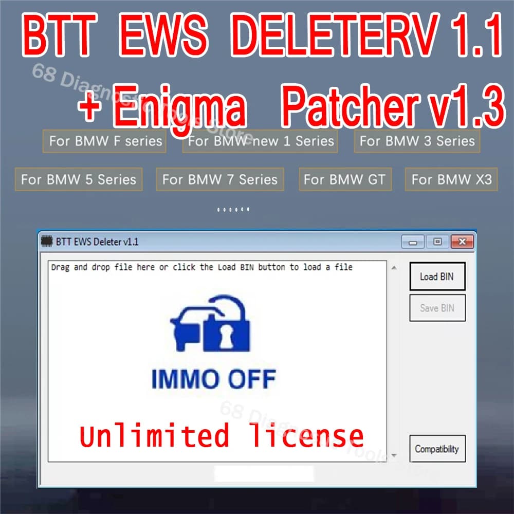 BMW IMMO OFF BTT EWS scape ter V1.1 Programme + Enigma Patcher V1.3, Licence Illimitée pour Outil de