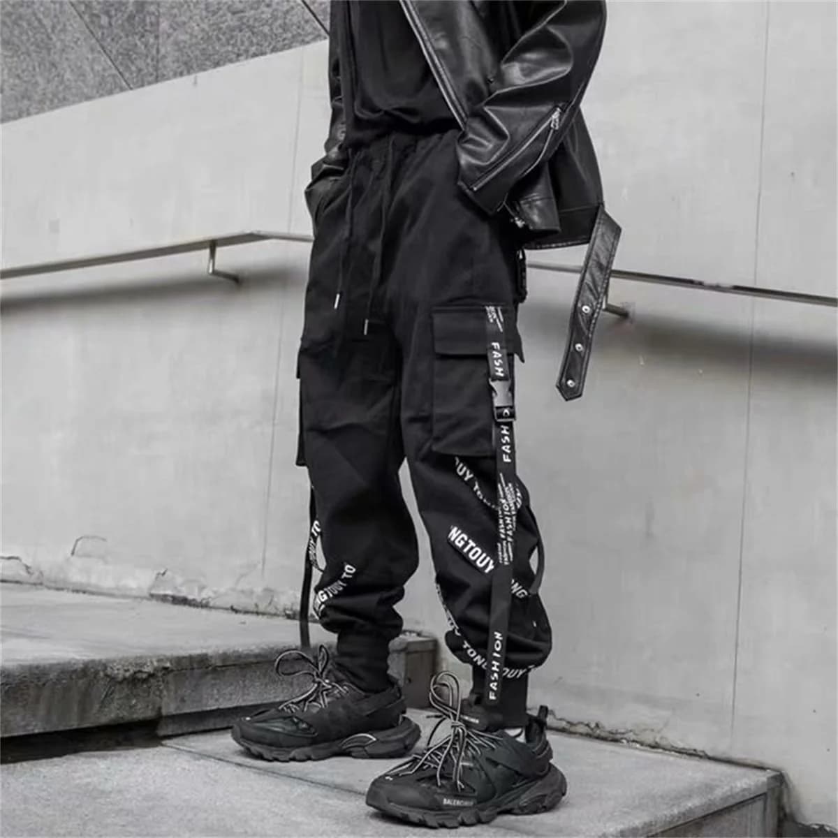 Pantalon Cargo noir pour hommes, jogging, Streetwear japonais, Hip Hop, Hippie, Techwear, pantalon à