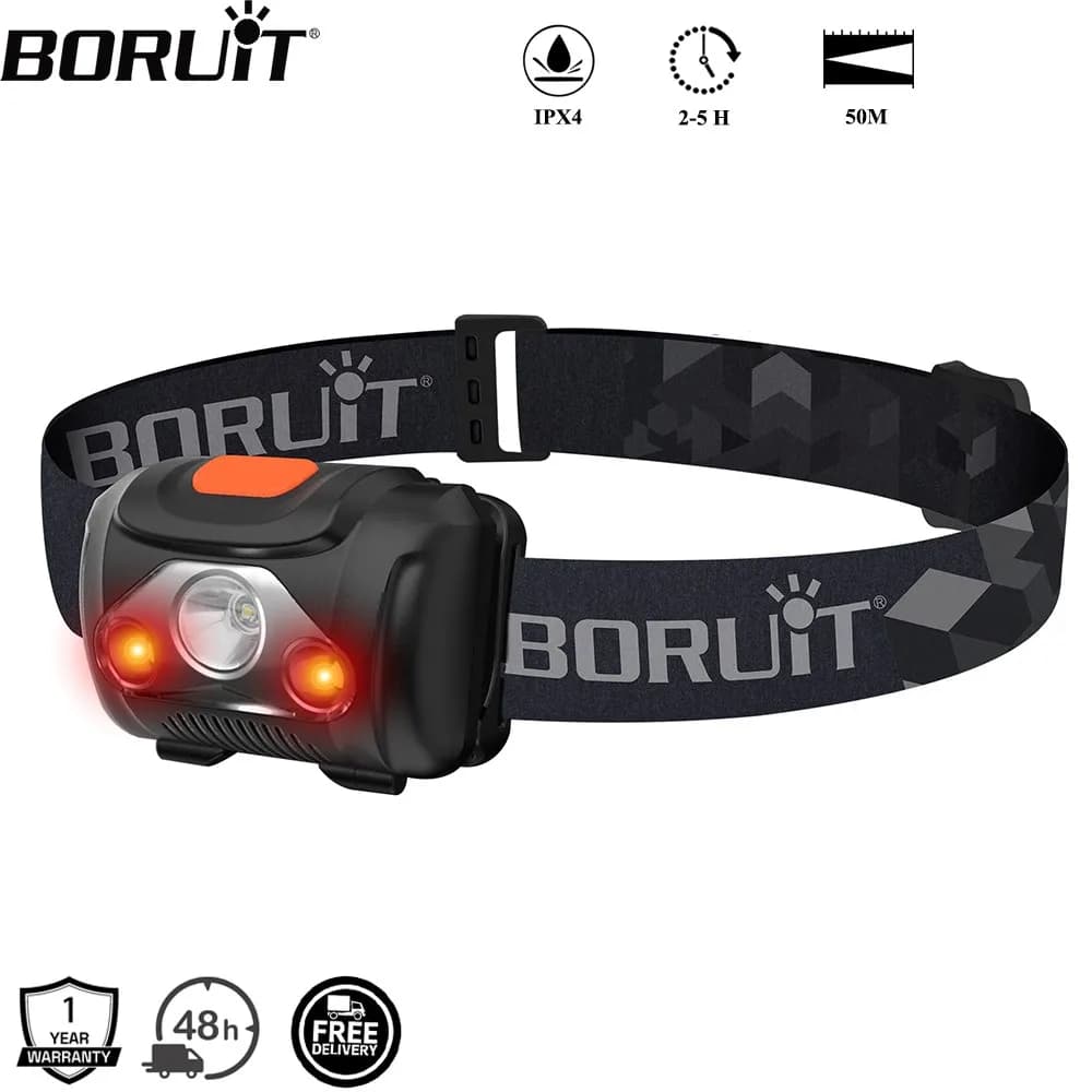 BORUiT H09 LED Mini lampe frontale blanc rouge ABS phare IPX4 étanche tête torche utiliser AAA batte