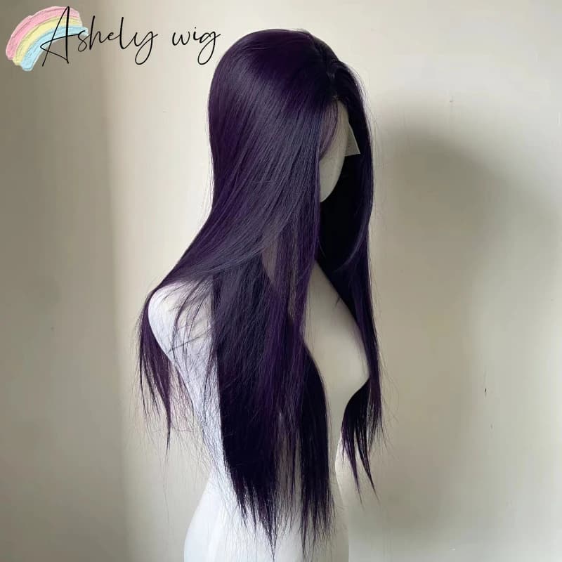 Perruque Lace Front Wig synthétique violette foncée 13x4, perruque longue et lisse pour femmes, usag