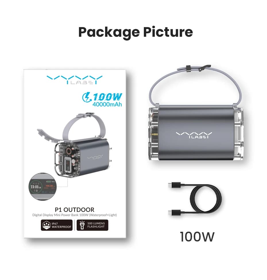 Vyvylabs 40000mAh100W batterie de charge rapide batterie haute capacité étanche Powerbank chargeur l