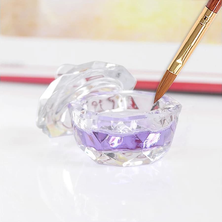 Tasse en verre pour Nail Art avec couvercle pour liquide acrylique, nettoyeur de brosses, plat Dappe