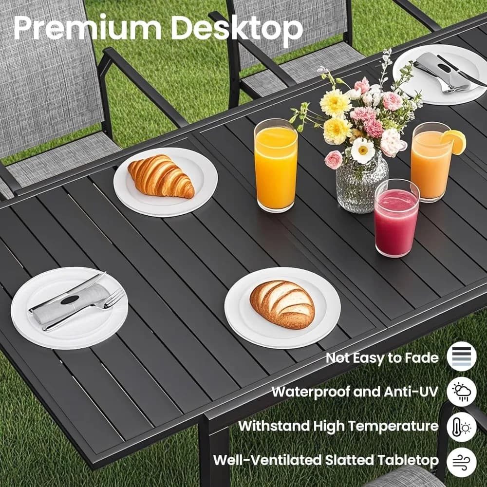 Ensemble de salle à manger de patio 7 pièces avec table rectangulaire extensible (38 "-84"), 6 chais