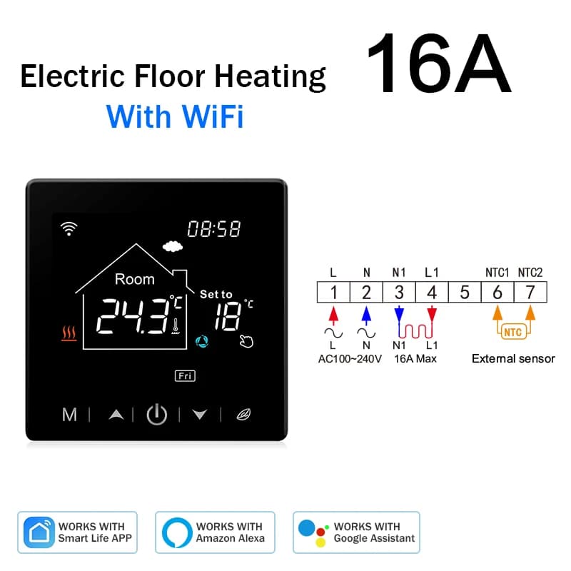 Tuya – Thermostat de chauffage Wifi pour maison intelligente, chauffage au sol, eau, chaudière à gaz