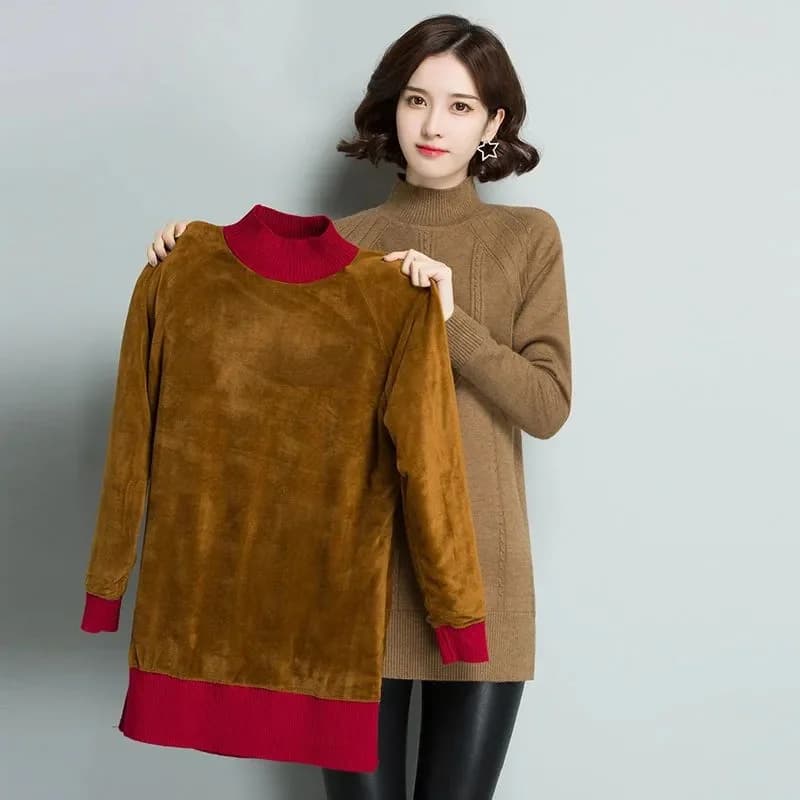 Robe pull en velours élastique mi-haute pour femme, pull long, chaud, épais, automne, hiver