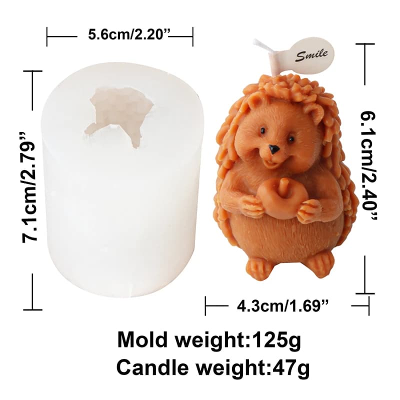 Moule à bougie hérisson mignon 3D, dessin animé Animal câlin champignon pomme savon artisanat plâtre
