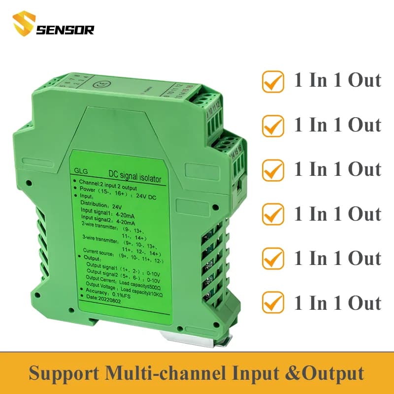 Transmetteur d'isolement de signal analogique DC, 0-10V, 4-20mA, isolateur de signal analogique, sor