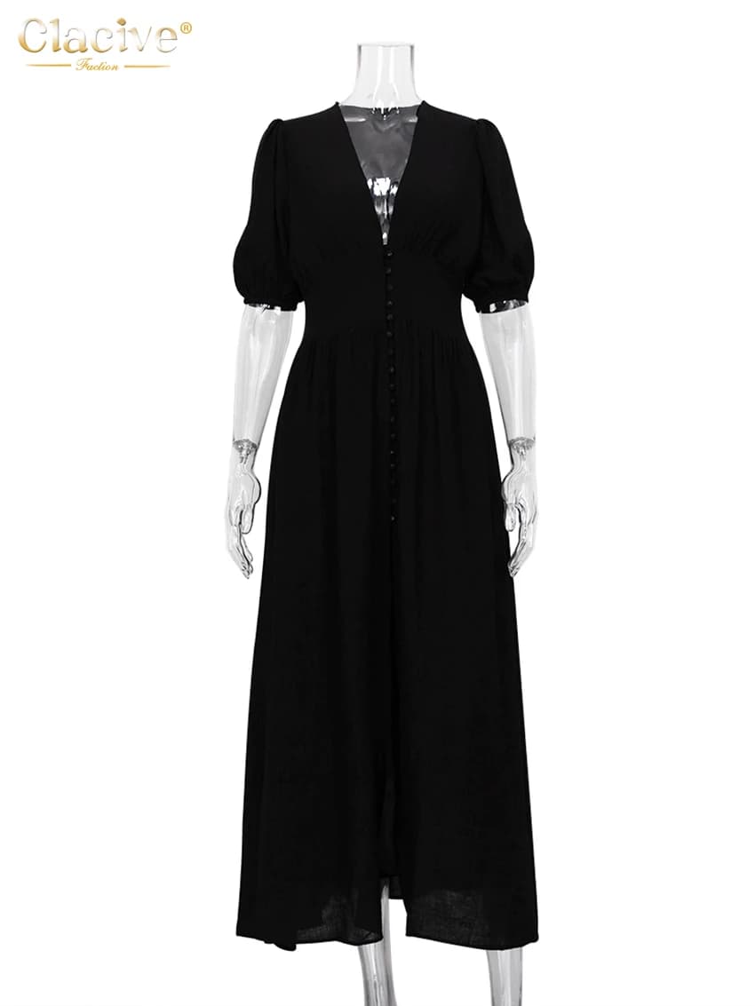 Clacive blanc Sexy simple boutonnage femmes robe 2022 élégant à manches courtes col en v robes de so