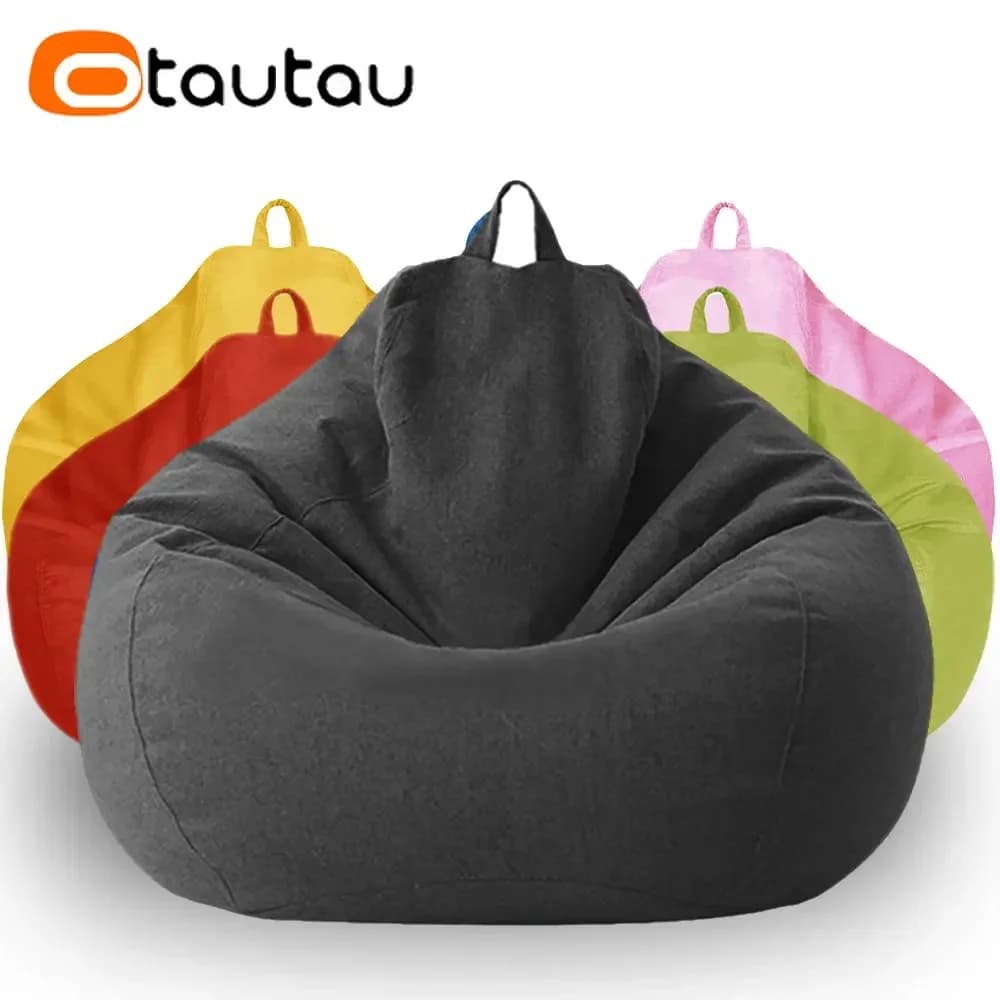 OTAUTAU rempli 70 cm pouf canapé avec remplissage grand coton lin paresseux pouf chambre chaise bouf
