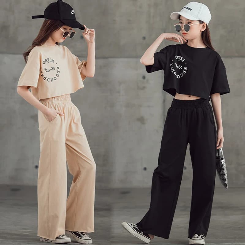 Ensemble de vêtements pour adolescentes de printemps et d'été, t-shirt et pantalon courts pour enfan