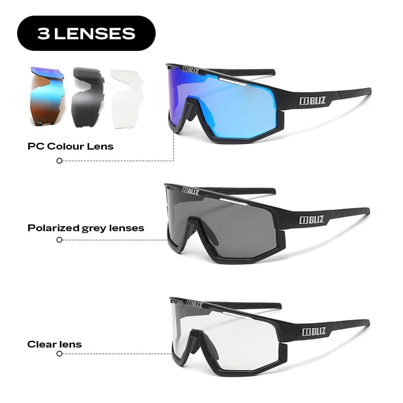 B BLIZ Fusion Lunettes de soleil de cyclisme polarisées – 3 lentilles interchangeables pour vélo de 