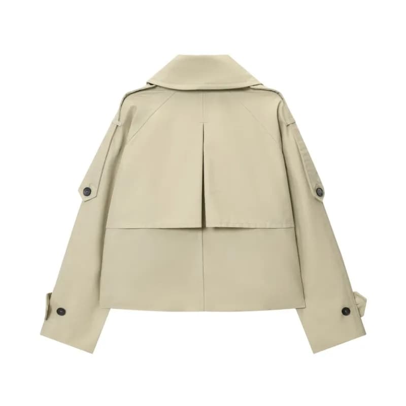 Manteau court décontracté pour femme à double boutonnage, style trench-coat de printemps, à manches 