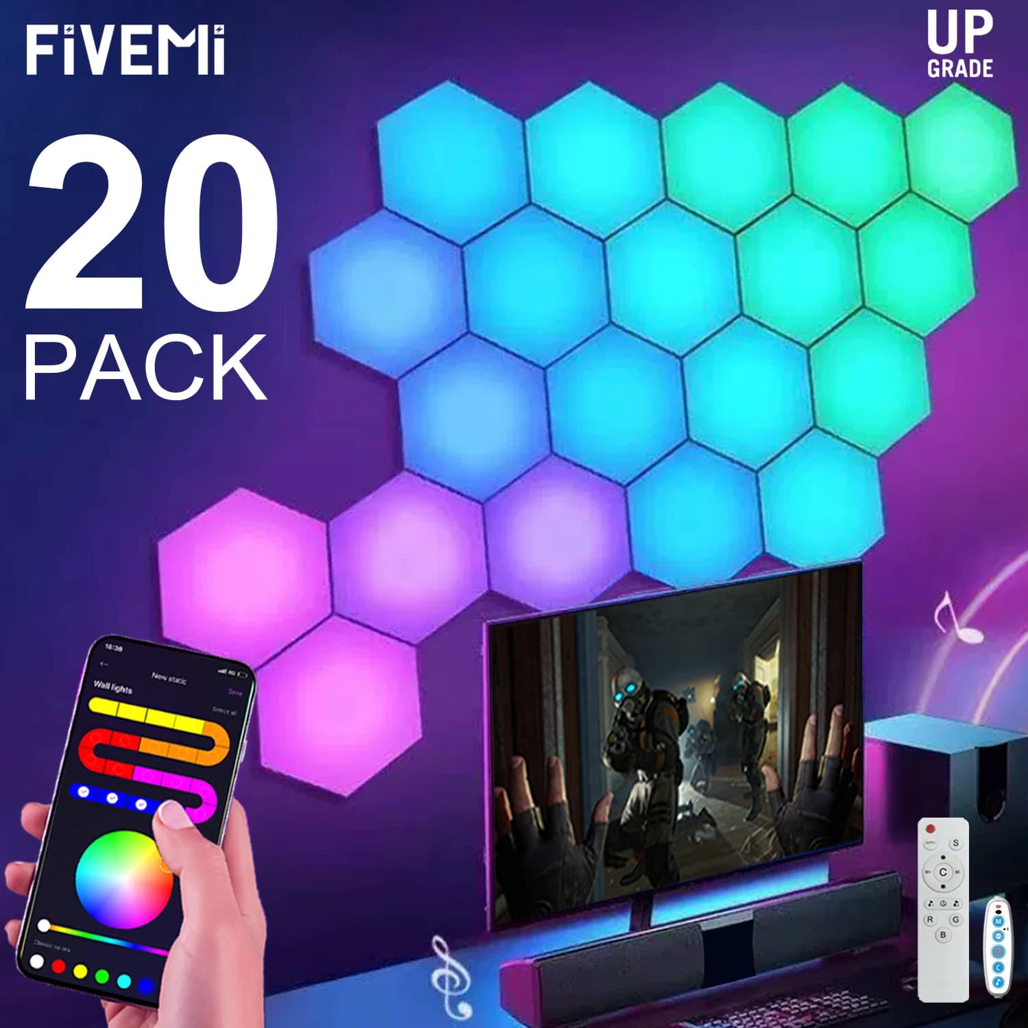 Fivemi RGB applique murale hexagonale intelligente couleur changeante veilleuse ambiante hexagonale 