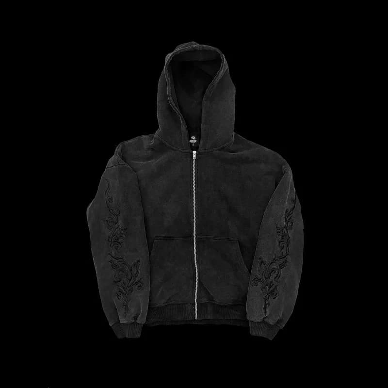 Y2k Vine sweat à capuche brodé haute rue lavé noir gris hommes femmes sweats gothique polyvalent Str