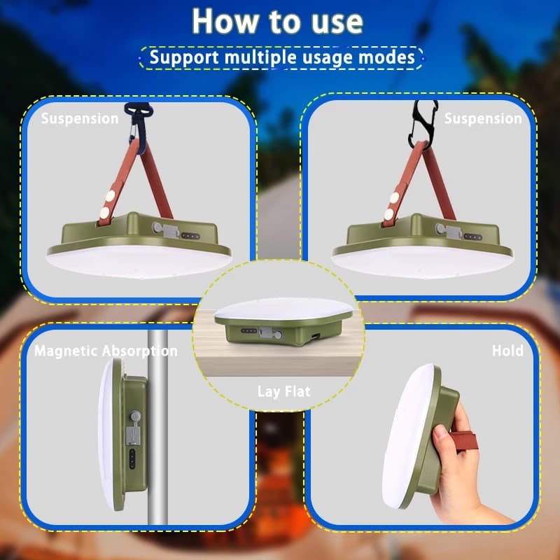MOSLIGHTING Charge solair camping super lumière avec aimant ajuster la luminosité de la lumière à vo