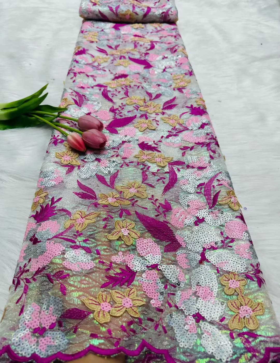 Tissu africain en dentelle floquée à paillettes, tissu nigérian en maille française pour la couture 