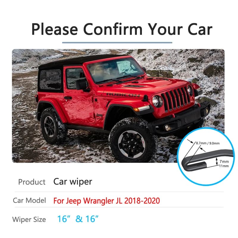 Balais d'essuie-glace de voiture pour JEEP Wrangler JL 2018 2019 2020 Sport S Sahara Rubicon, vitre 