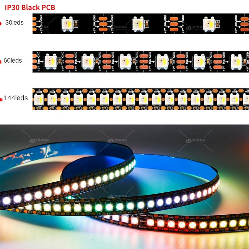 Bande Lumineuse LED SK6812 RGBW 4 en 1, Similaire à WS2812B 30 60 144 gible/m, Adressable Individuel