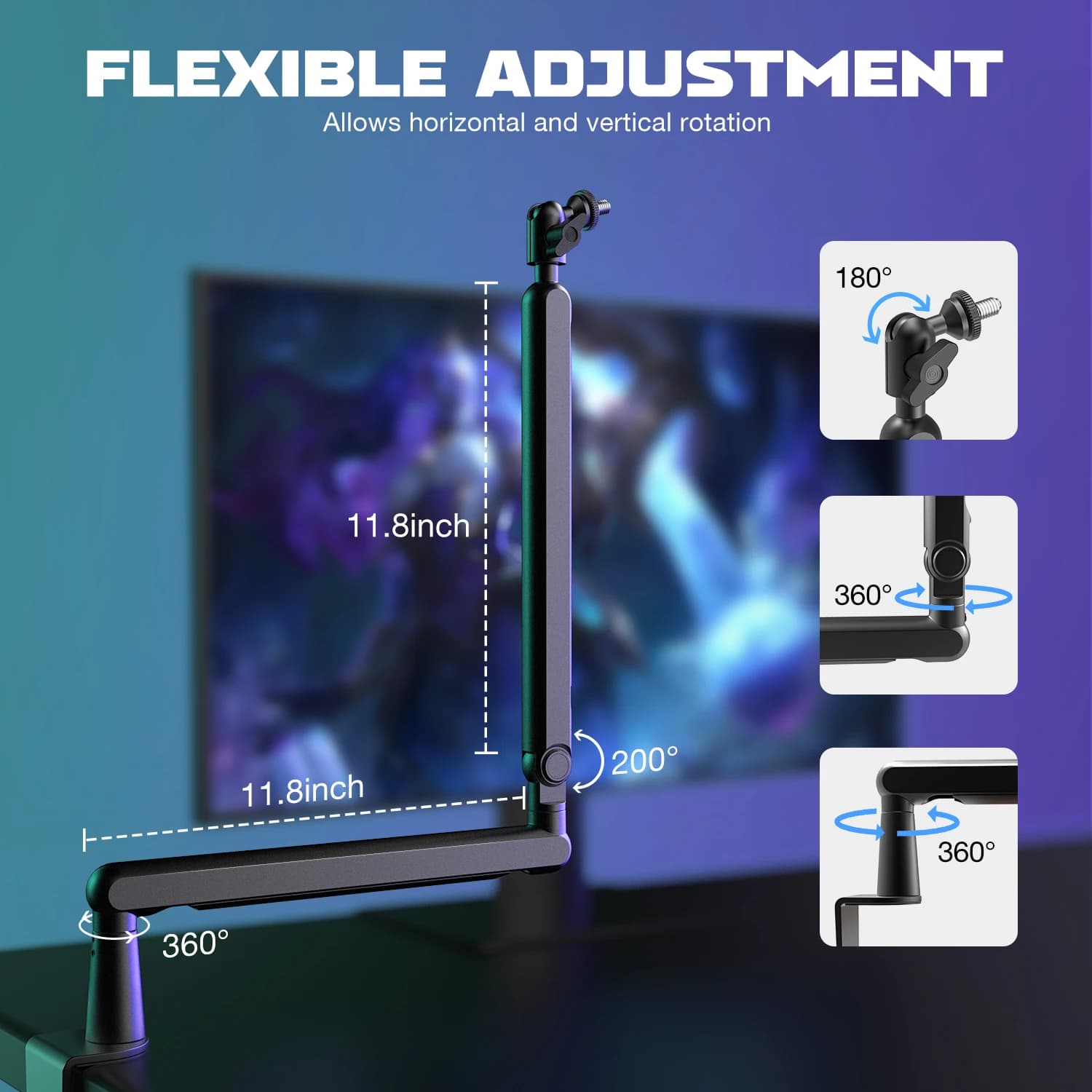 FIFINE-Microphone HONArm Ampligame, Bras de micro à profil bas réglable avec pince de montage de bur