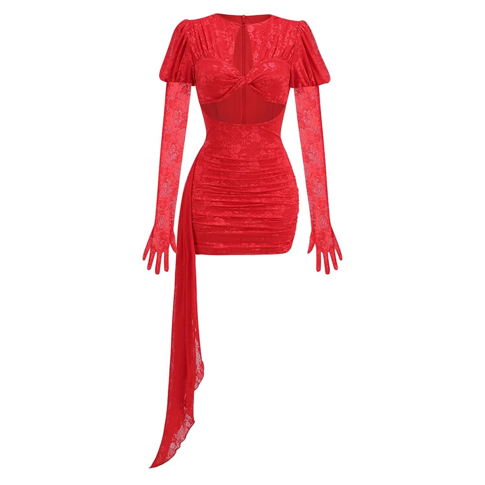 Mini robe drapée pour femme, gants sexy, rouge, blanc, batterie, boîte de nuit, fête, bar, chanteur,