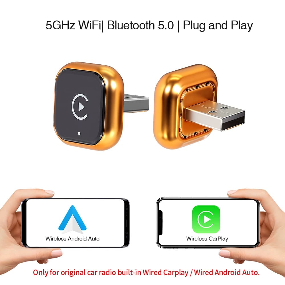 Adaptateur Carplay sans fil Orange 2IN, Dongle intelligent Android Auto pour iPhone, téléphone Andro