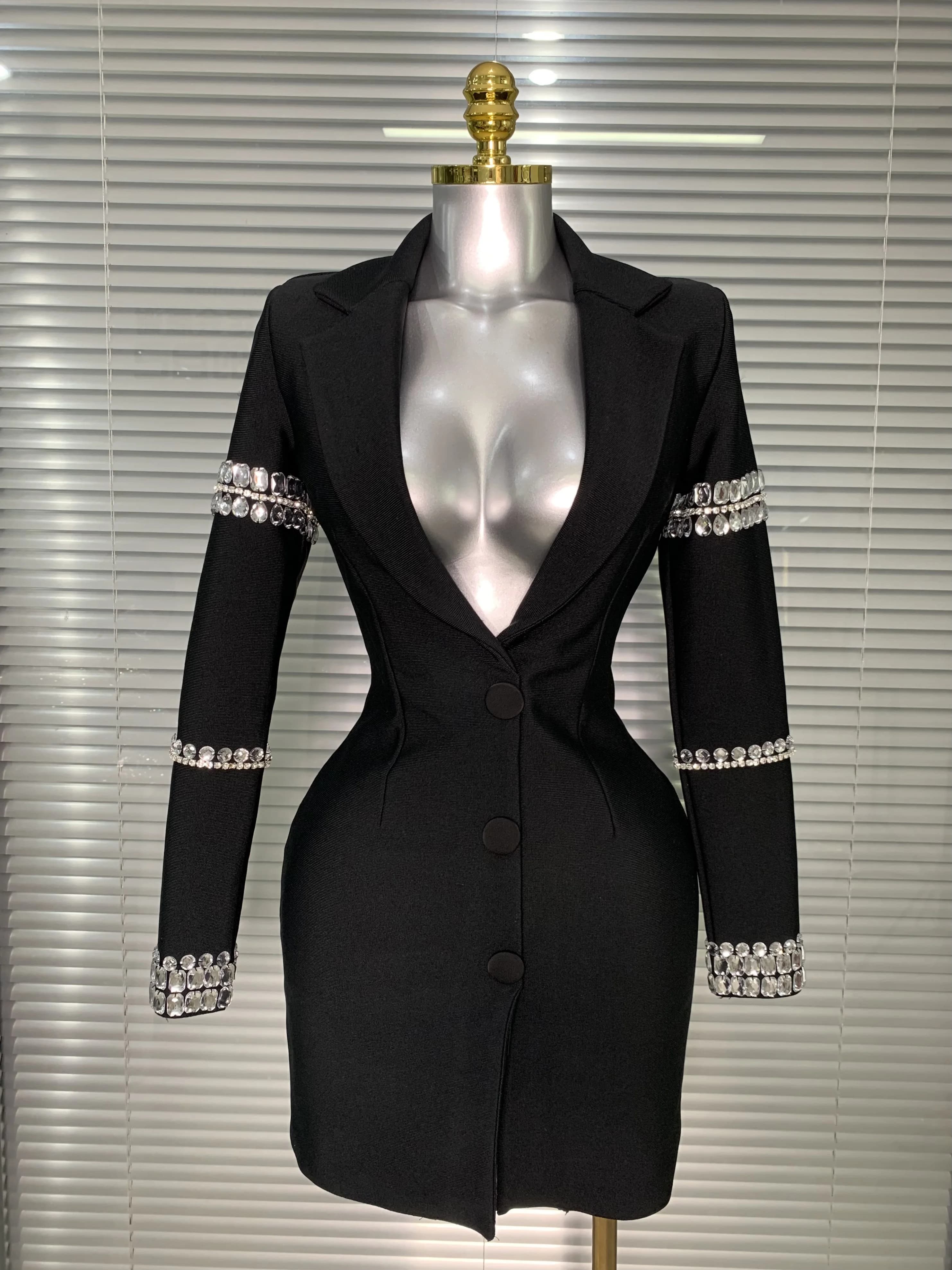 Robe à bandes pour femmes, flambant neuf, Sexy, décolleté en V profond, manches longues, Blazer perl