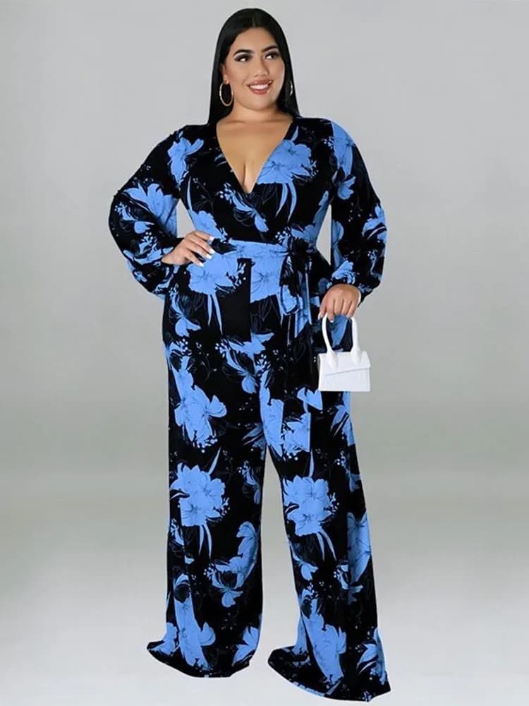 Combinaison une pièce pour femmes, combinaison à manches longues, imprimé, ample, grande taille, ven