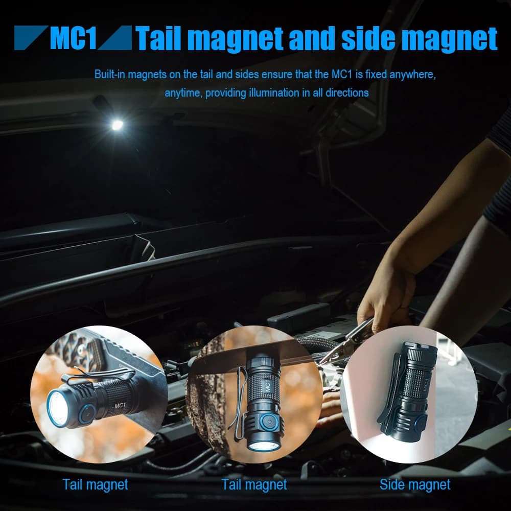 Trustfire MC1 lampe de poche Rechargeable Usb 1000Lumen EDC lampe à LED magnétique 2A charge rapide 