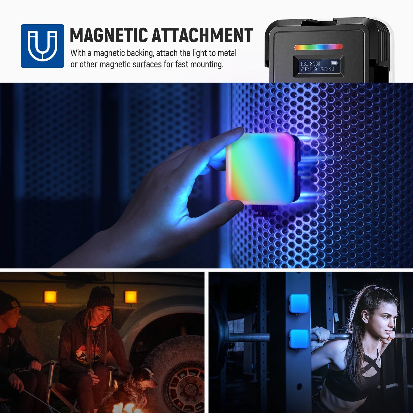 NEEpacks-Lampe vidéo magnétique RVB, éclairage de photographie, 3 chaussures froides, 360 °, Full Do