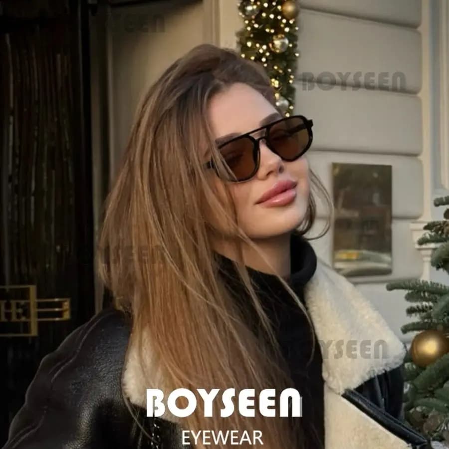 BOYSEEN Lunettes de soleil marron pour femme UV400 Lunettes rétro polygonales Lunettes de soleil de 