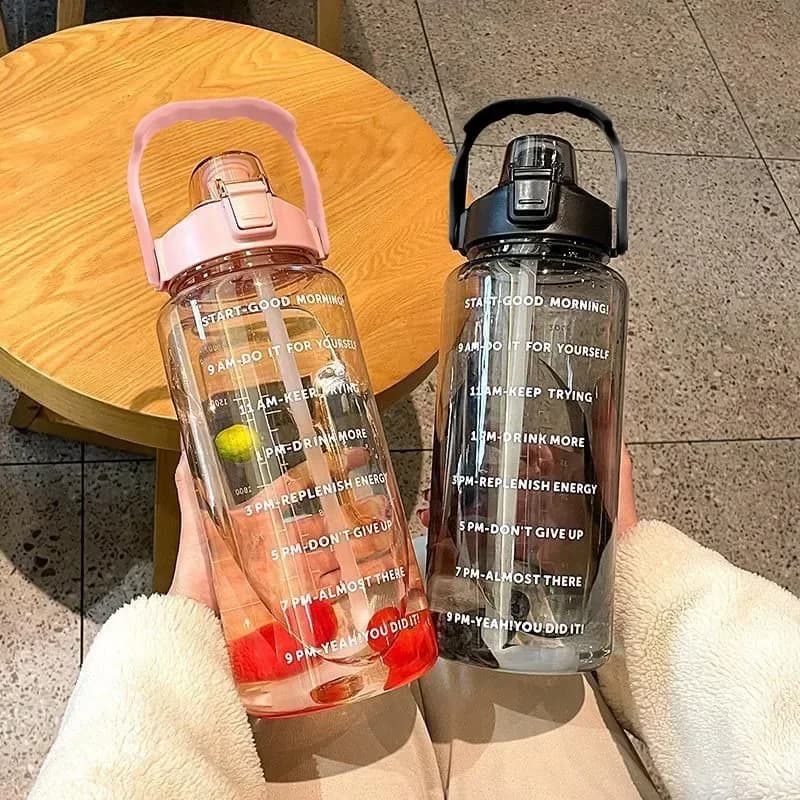 Bouilloire en plastique de 2 litres, grande bouteille d'eau de voyage Portable avec paille, tasse de