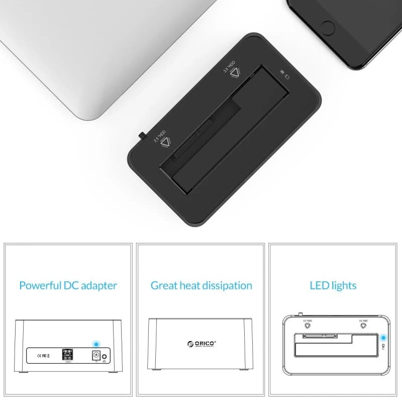 Station d'accueil pour disque dur SATA ORICO 2,5 / 3,5 pouces, adaptateur SATA vers USB 3.0 pour dis