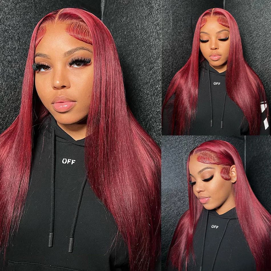 99J bordeaux 13x6 couleur HD dentelle avant perruque perruques de cheveux humains pré-plumé Premium 