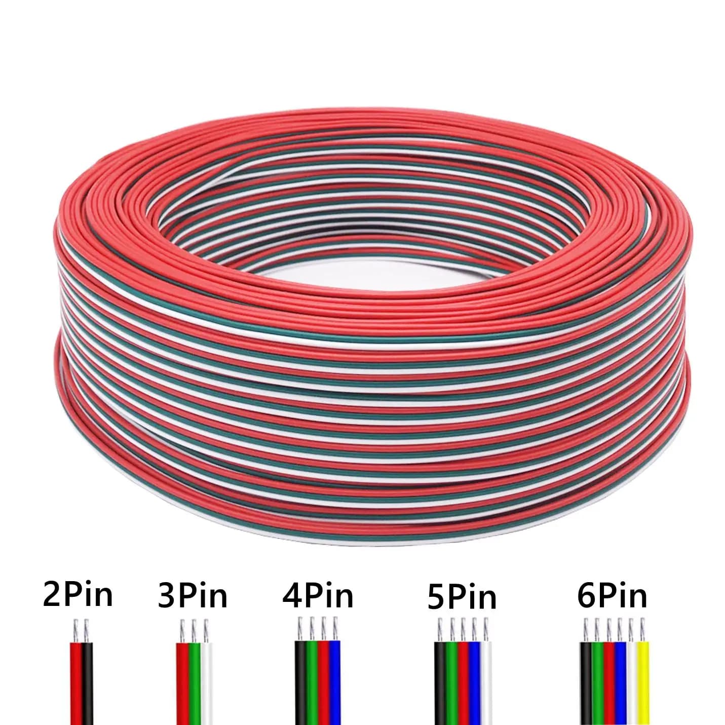 Câble métallique Led 22awg, 5m/10m/50m/100m, 2 broches/3 broches/4 broches/5 broches/6 broches pour 