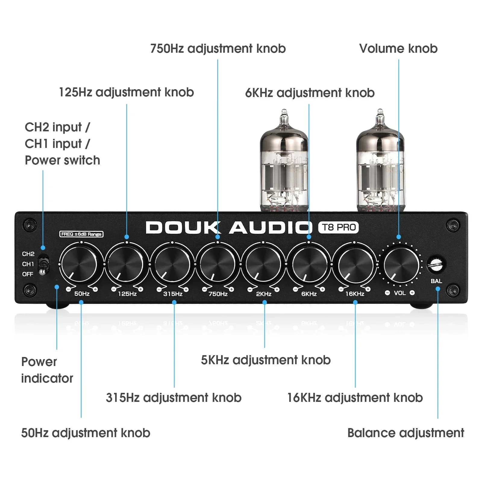 Douk Audio T8PRO HiFi Valve Tube stéréo équilibré XLR/RCA préampli égaliseur EQ 7 bandes maison pour