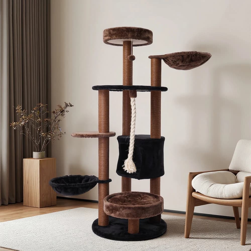 Grand arbre à chat pour Halloween : Arbre à chat à 5 niveaux avec maisonnette pour chat et poteaux à