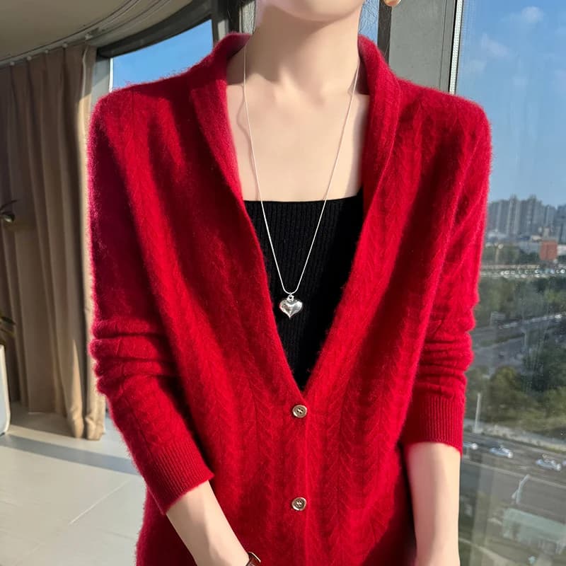 Col écharpe femmes Cardigan hauts automne hiver nouveau Chic 100% laine mérinos pull gracieux femme 