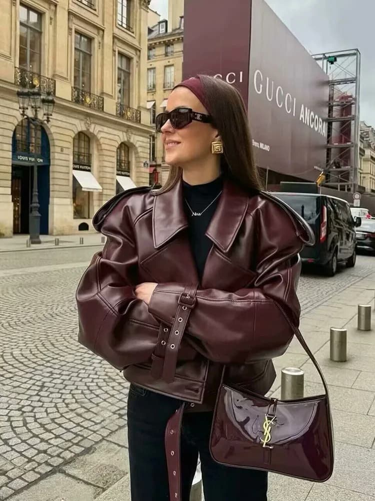 BBWM Faux cuir Bomber vestes pour femme veste mode recadrée femme Streetwear vêtements d'extérieur à