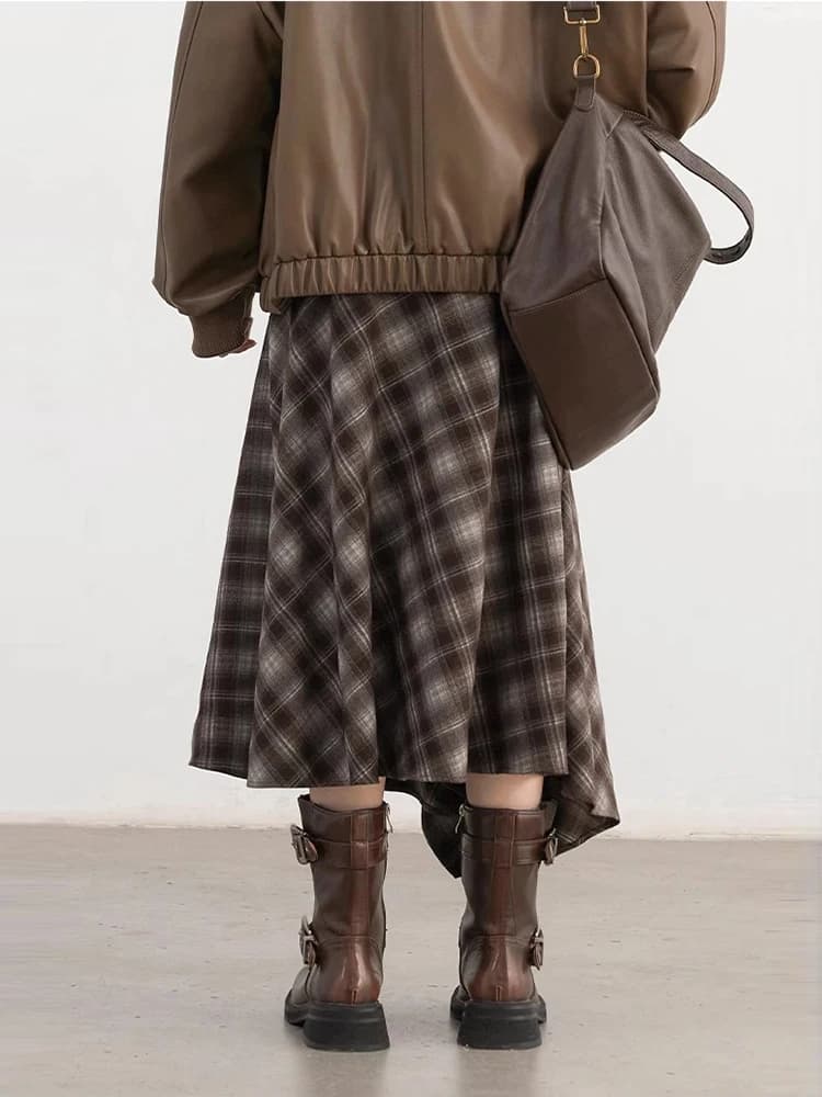 CHIC VEN Jupes pour femmes, coupe trapèze, style rétro, taille haute, motif écossais irrégulier, asp