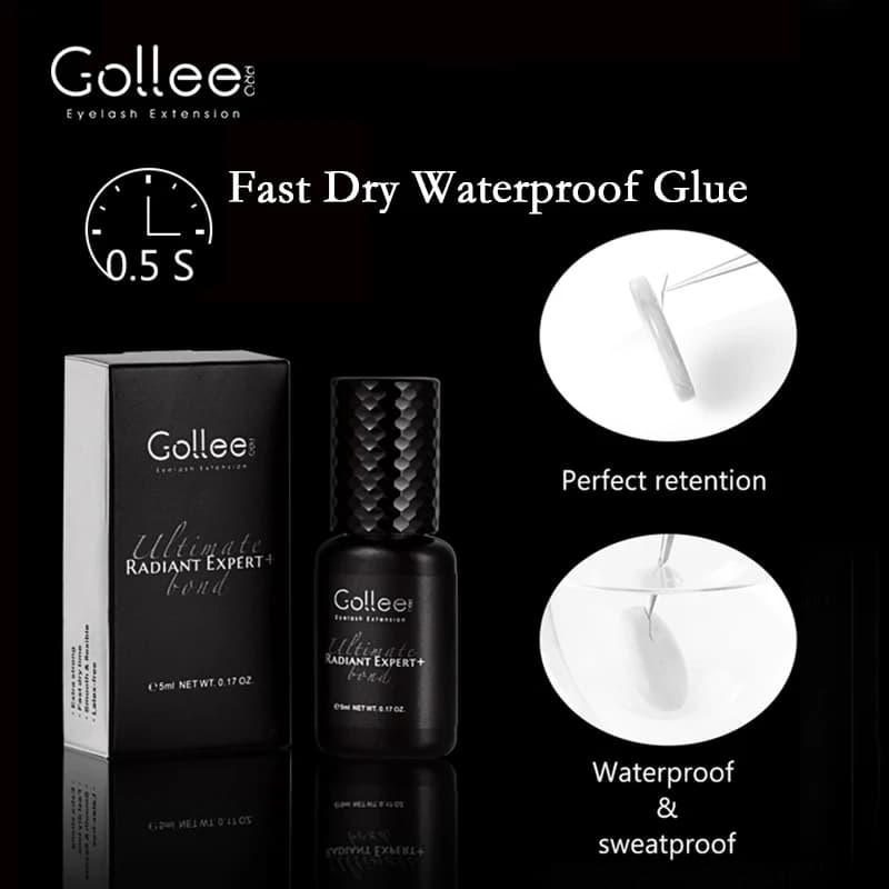 Colle à cils Gollee 0.5-1s séchage rapide, sans latex, 5ml, professionnelle, waterproof, pour extens